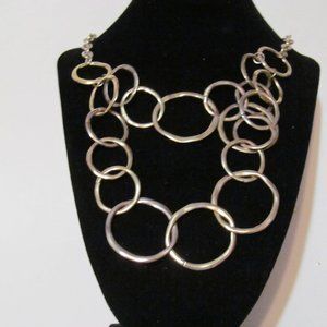 Pure silver tone rings necklace signed